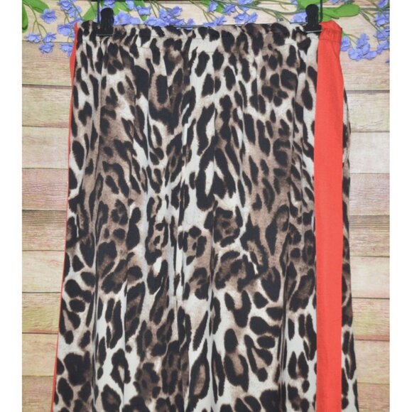NWOT Q2 Wide Leg Leopard Print Palazzo Pants Size L Red Side Stripe Pockets - Picture 7 of 10